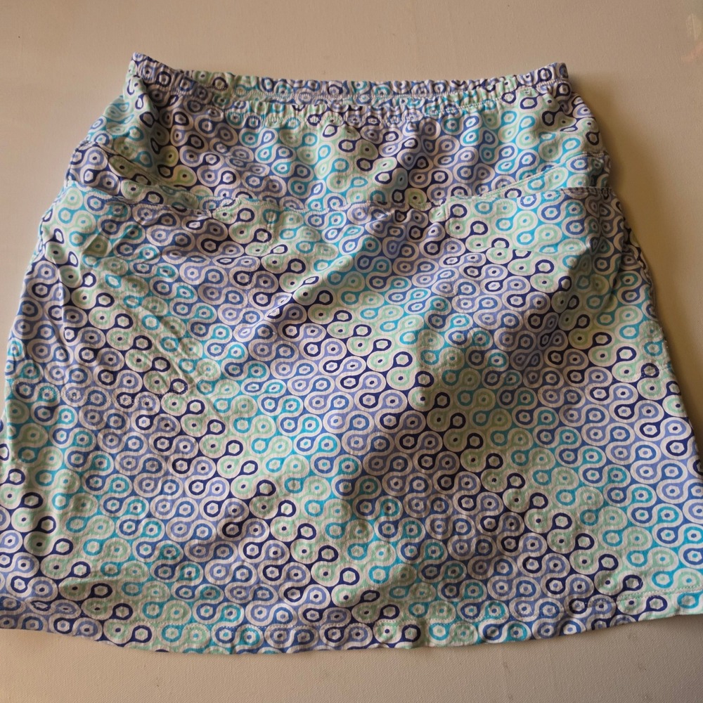 IBKUL Womens Blue Teal Geometric Circle Print Sun Protective Skort Size S